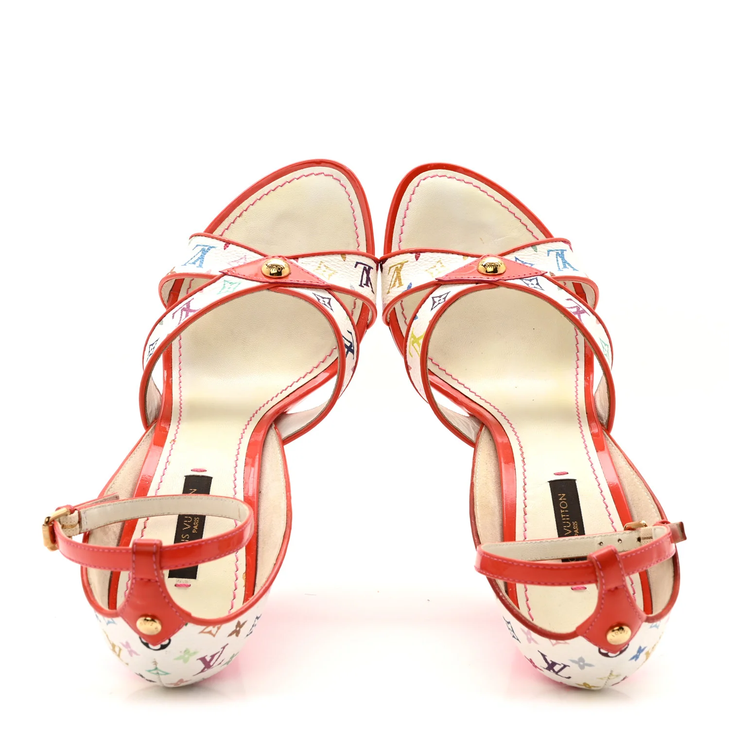 Monogram Multicolor Wedge Sandals 39 White Pink - Image 3