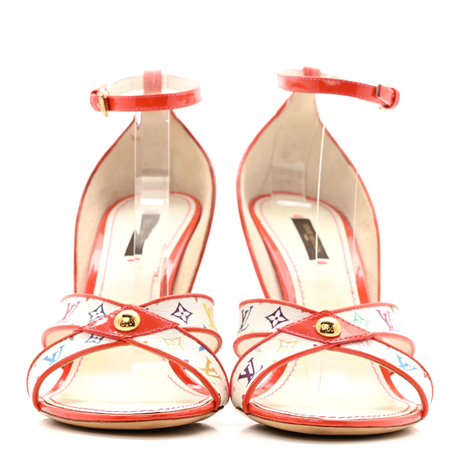 Monogram Multicolor Wedge Sandals 39 White Pink - Image 5