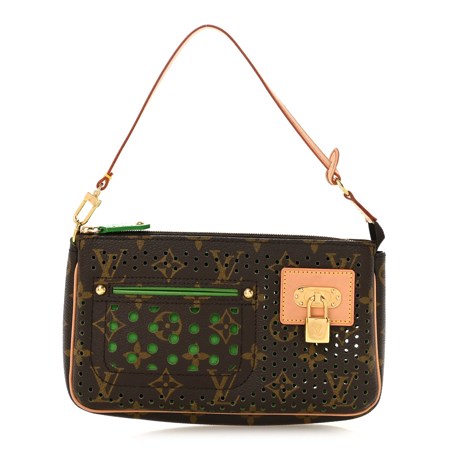 Monogram Perforated Pochette Accessories Bag Green