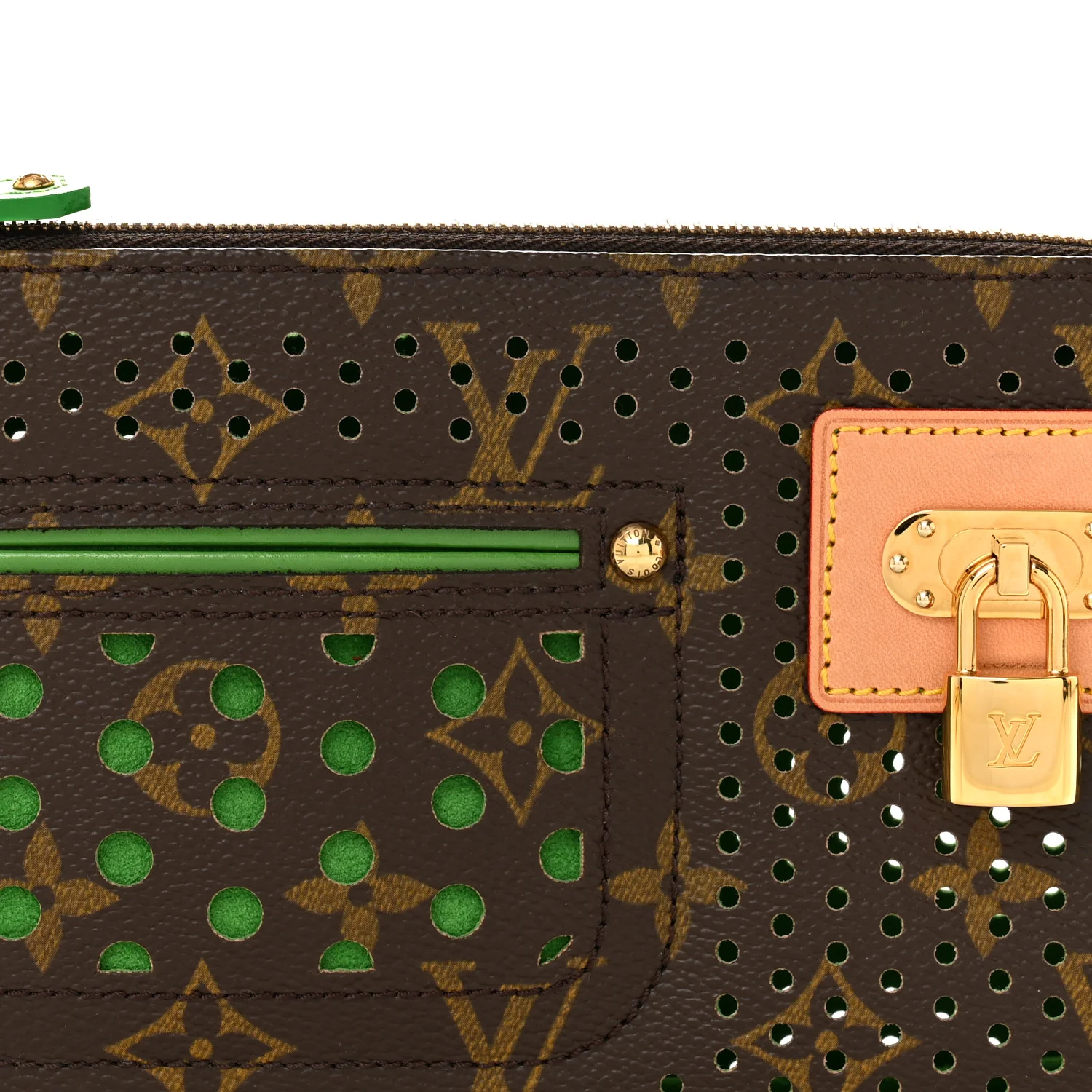 Monogram Perforated Pochette Accessories Bag Green - Image 7