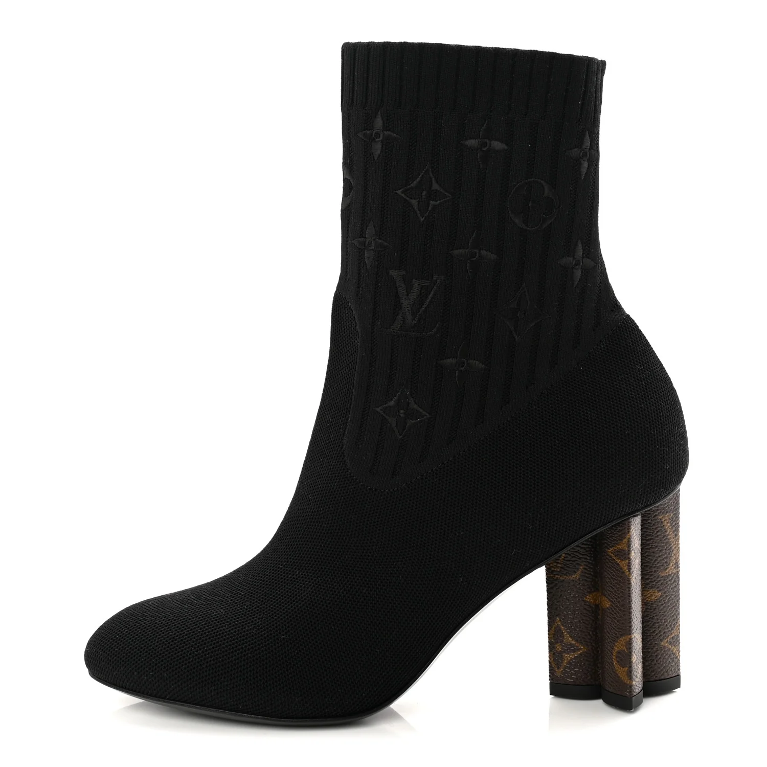 Monogram Stretch Fabric Silhouette Ankle Boots 39 Black