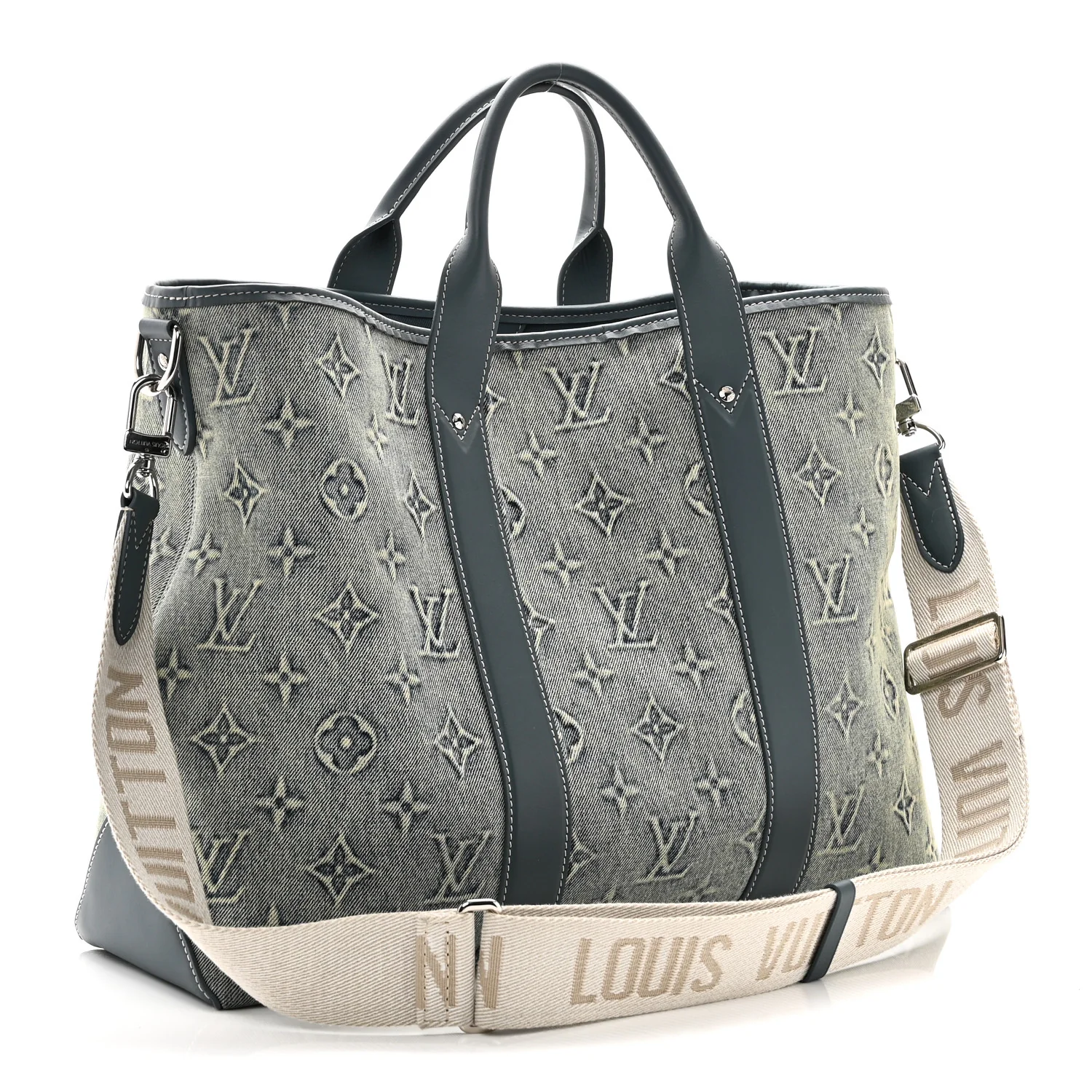 Monogram Washed Denim Weekend Tote NM Blue - Image 3