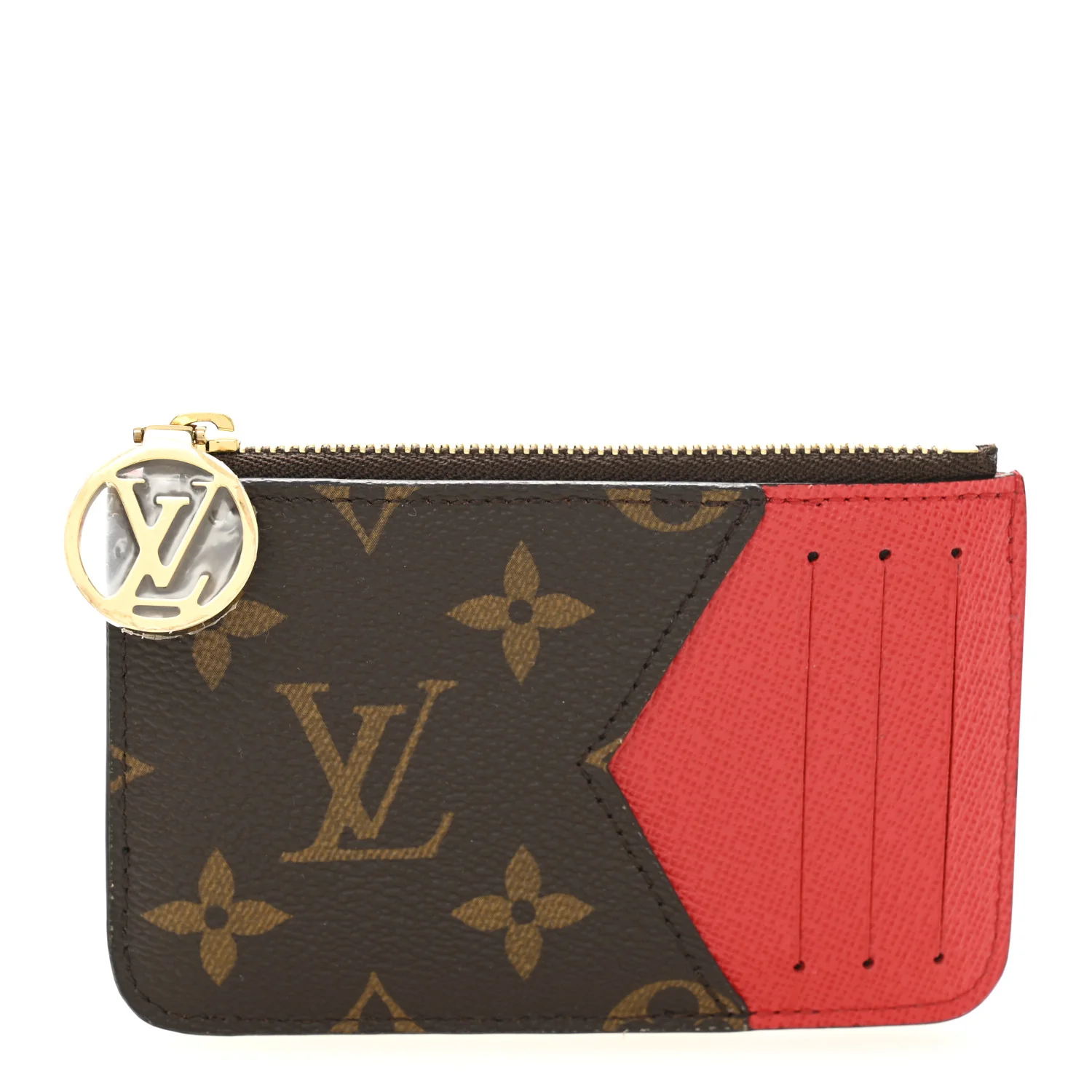 Monogram Zipped Romy Card Holder Red