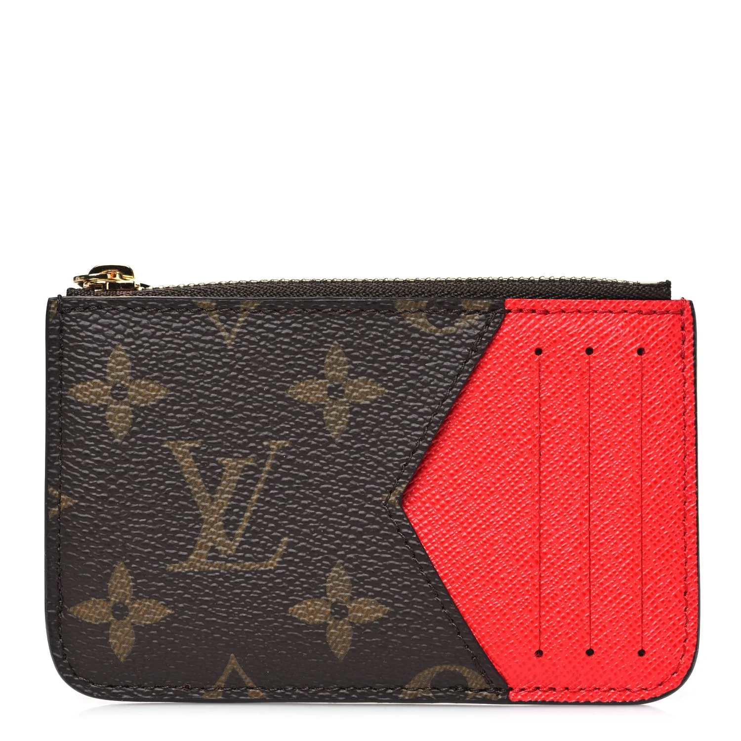 Monogram Zipped Romy Card Holder Red