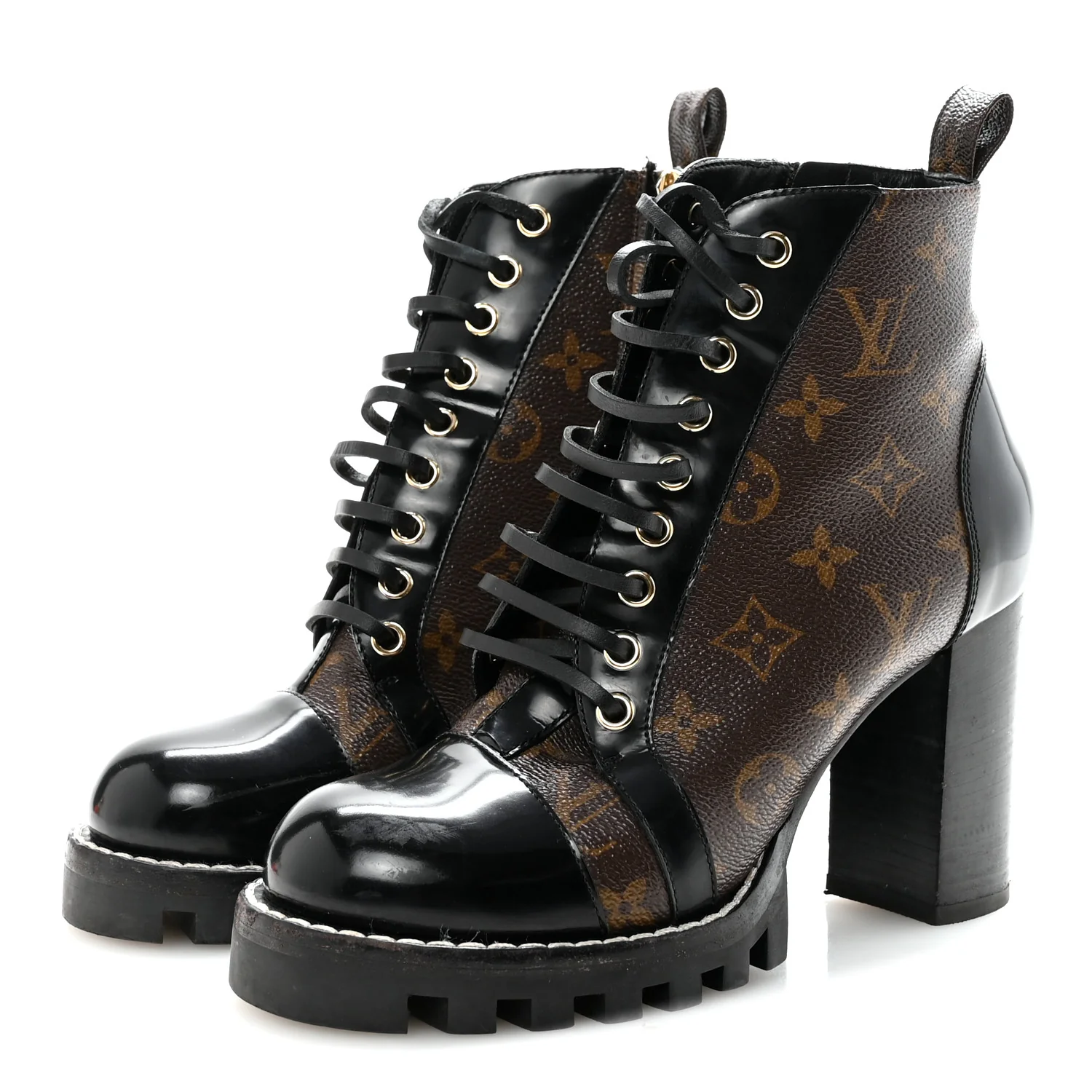 Patent Calfskin Monogram Star Trail Ankle Boots 38 Black - Image 7