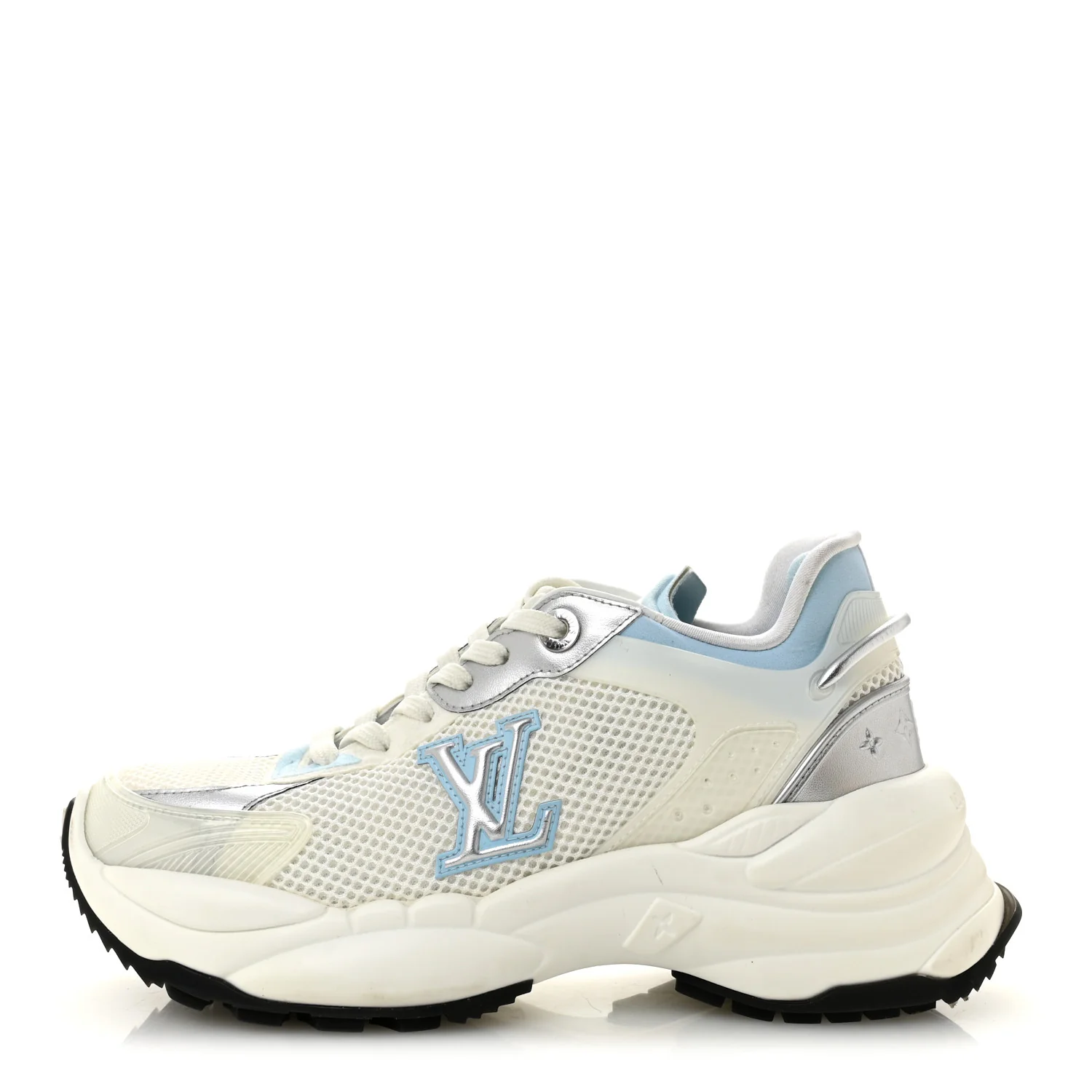 Patent Calfskin Technical Mesh Monogram Run 55 Sneakers 37 Bleu Clair