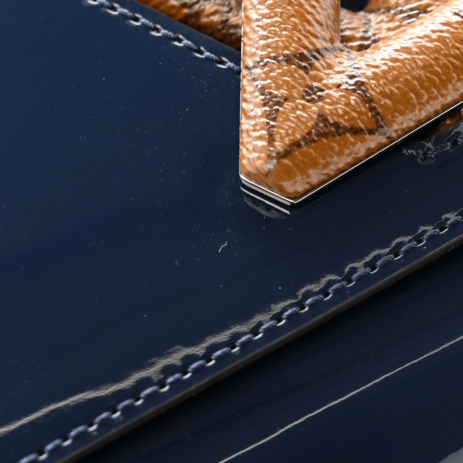 Patent Reverse Monogram Twist Shoulder Bag Navy - Image 10