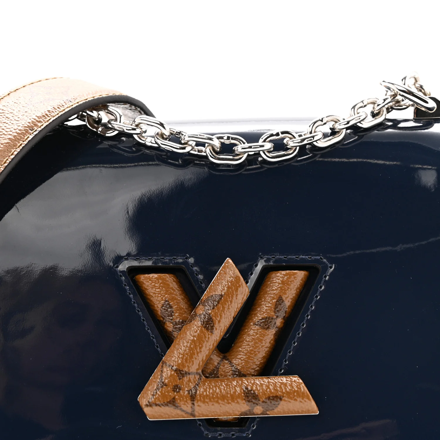 Patent Reverse Monogram Twist Shoulder Bag Navy - Image 7