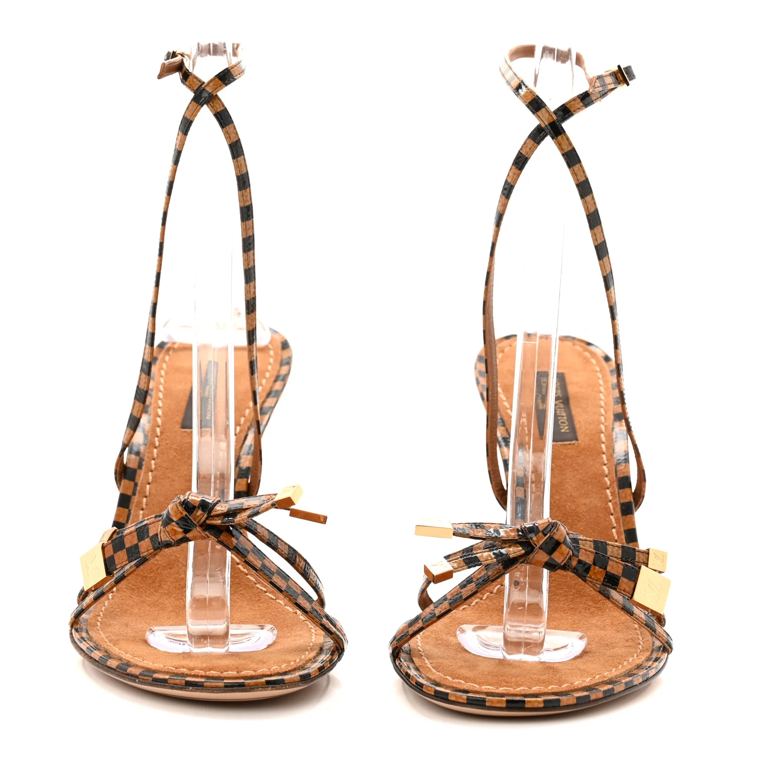 Patent Suede Damier Bow Ankle Wrap Sandals 38 - Image 2