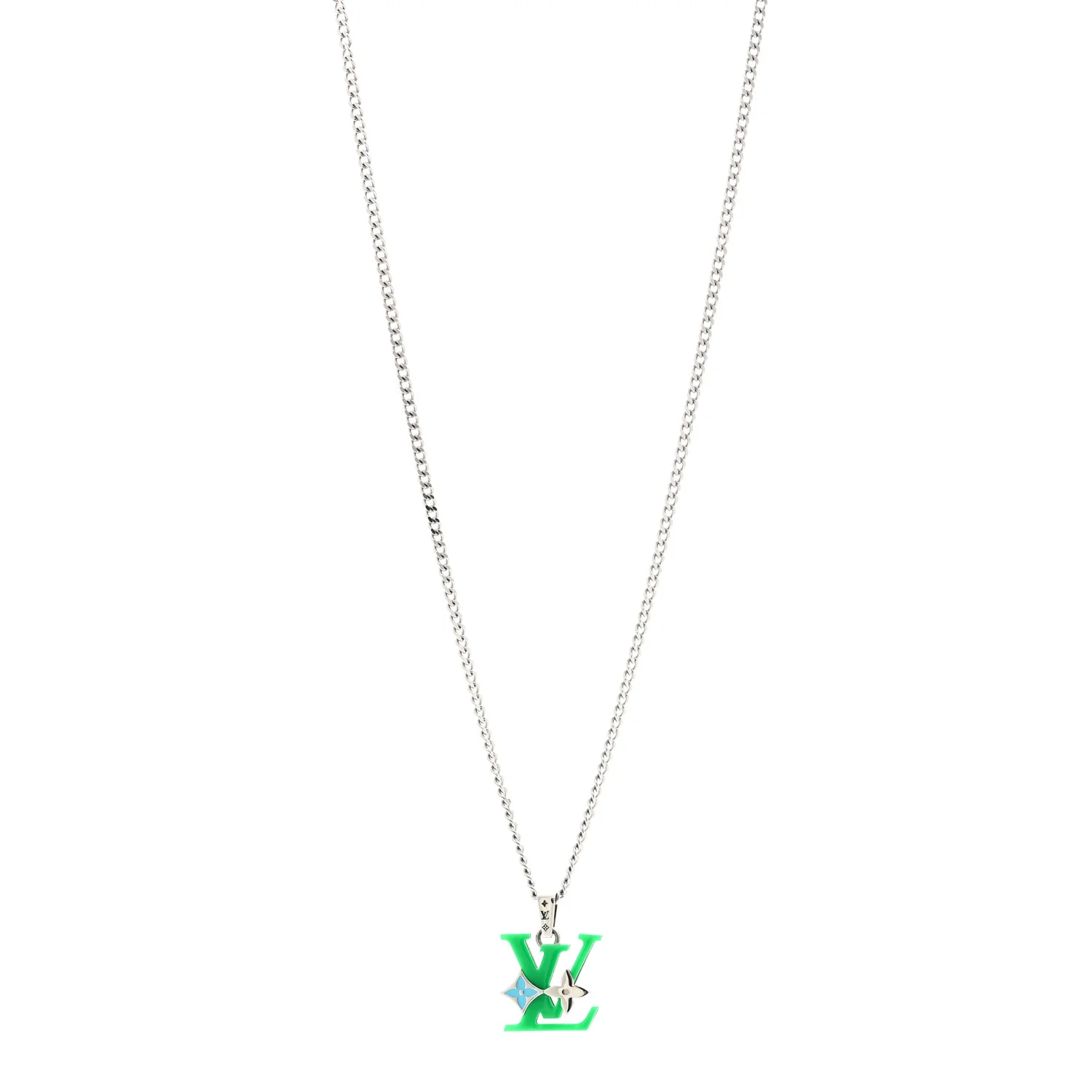 Plexiglass Monogram Row Pendant Necklace Green Multicolor