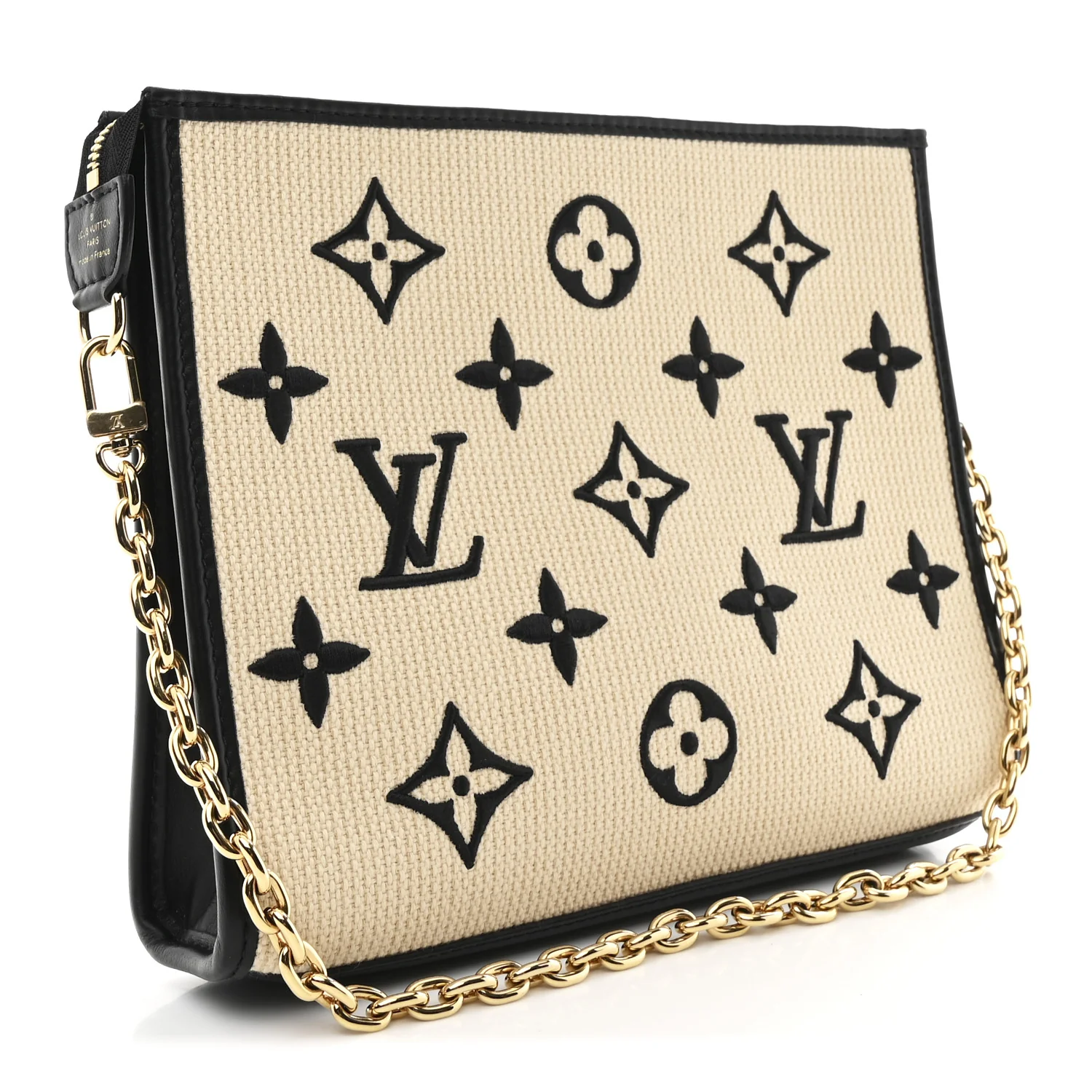 Raffia Calfskin Monogram Toiletry Pouch 26 On Chain Beige Black - Image 3
