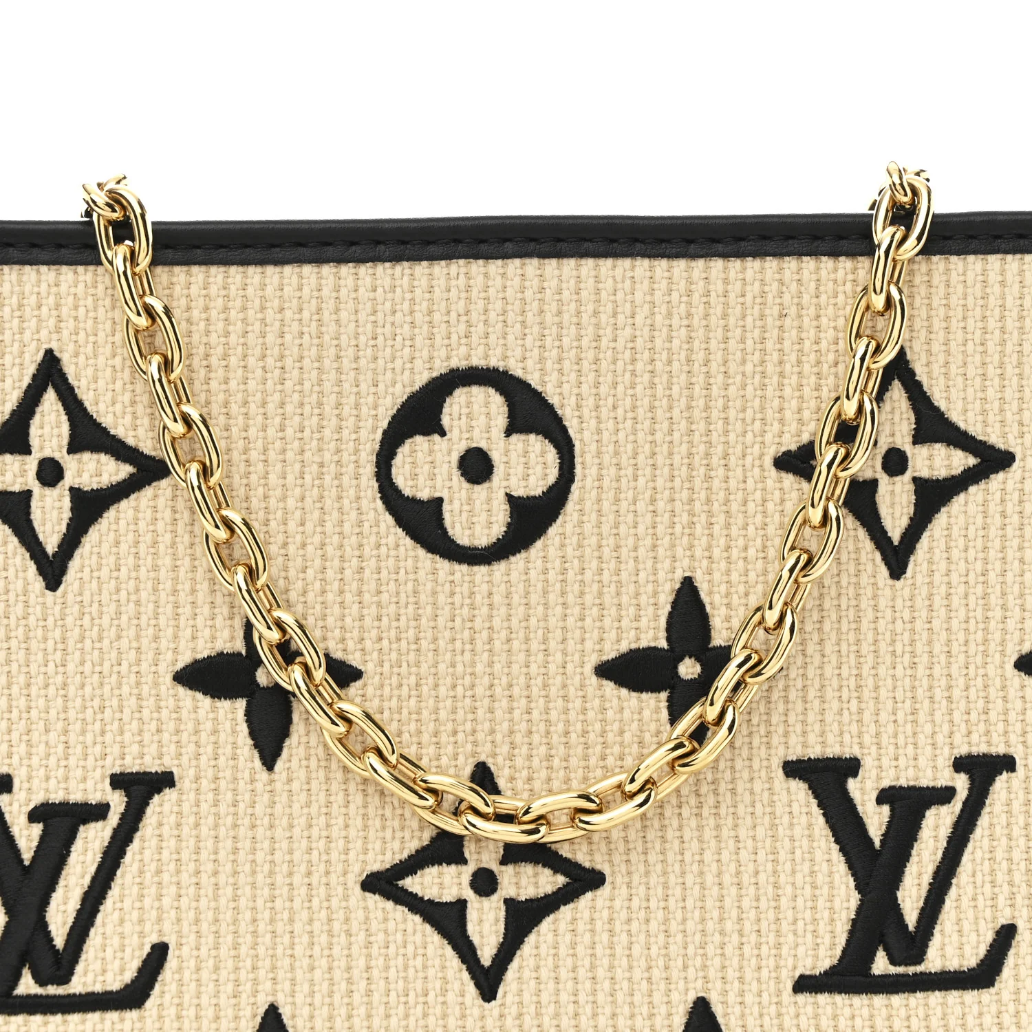 Raffia Calfskin Monogram Toiletry Pouch 26 On Chain Beige Black - Image 7