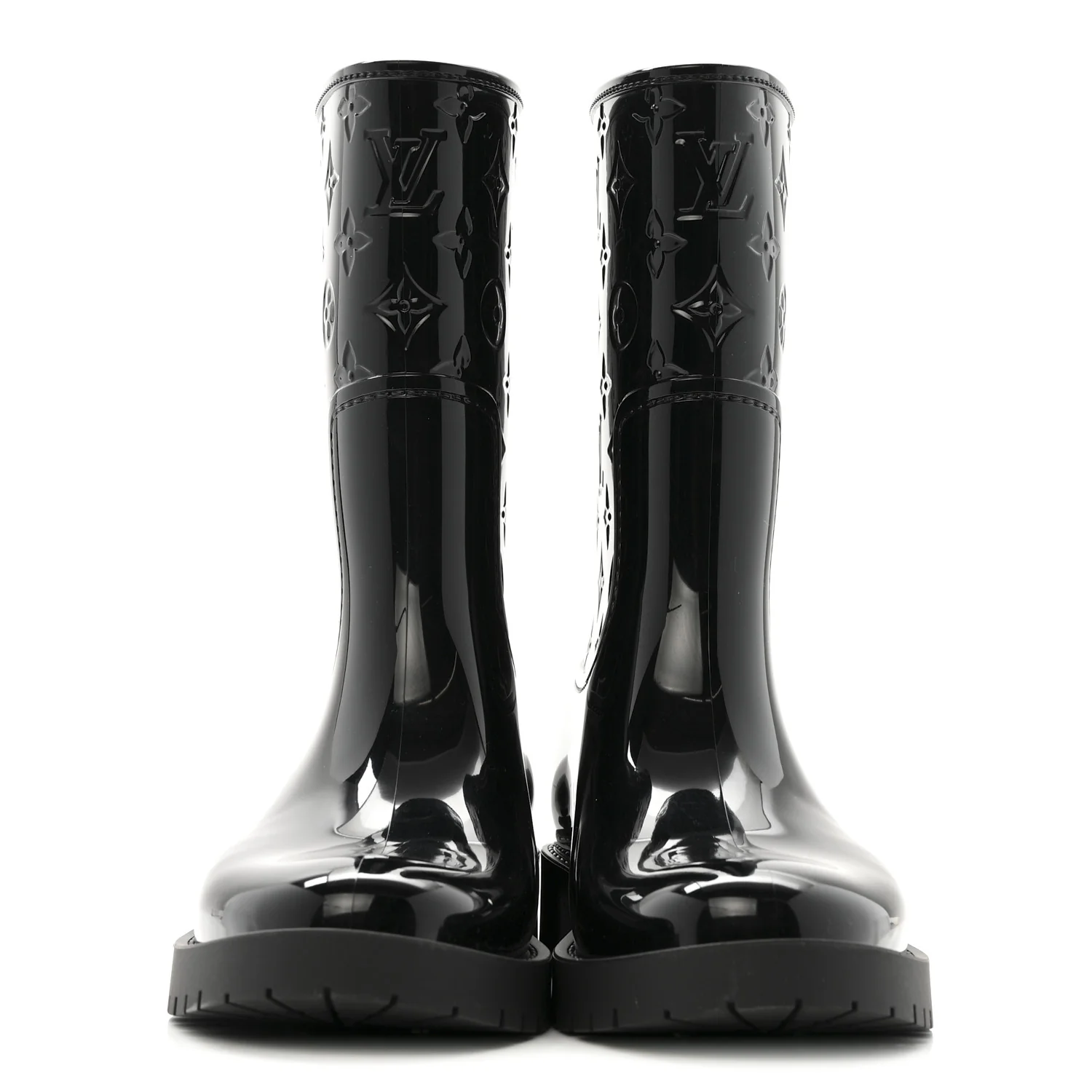 Rubber Embossed Monogram Splash Rain Short Boots 37 Black - Image 3