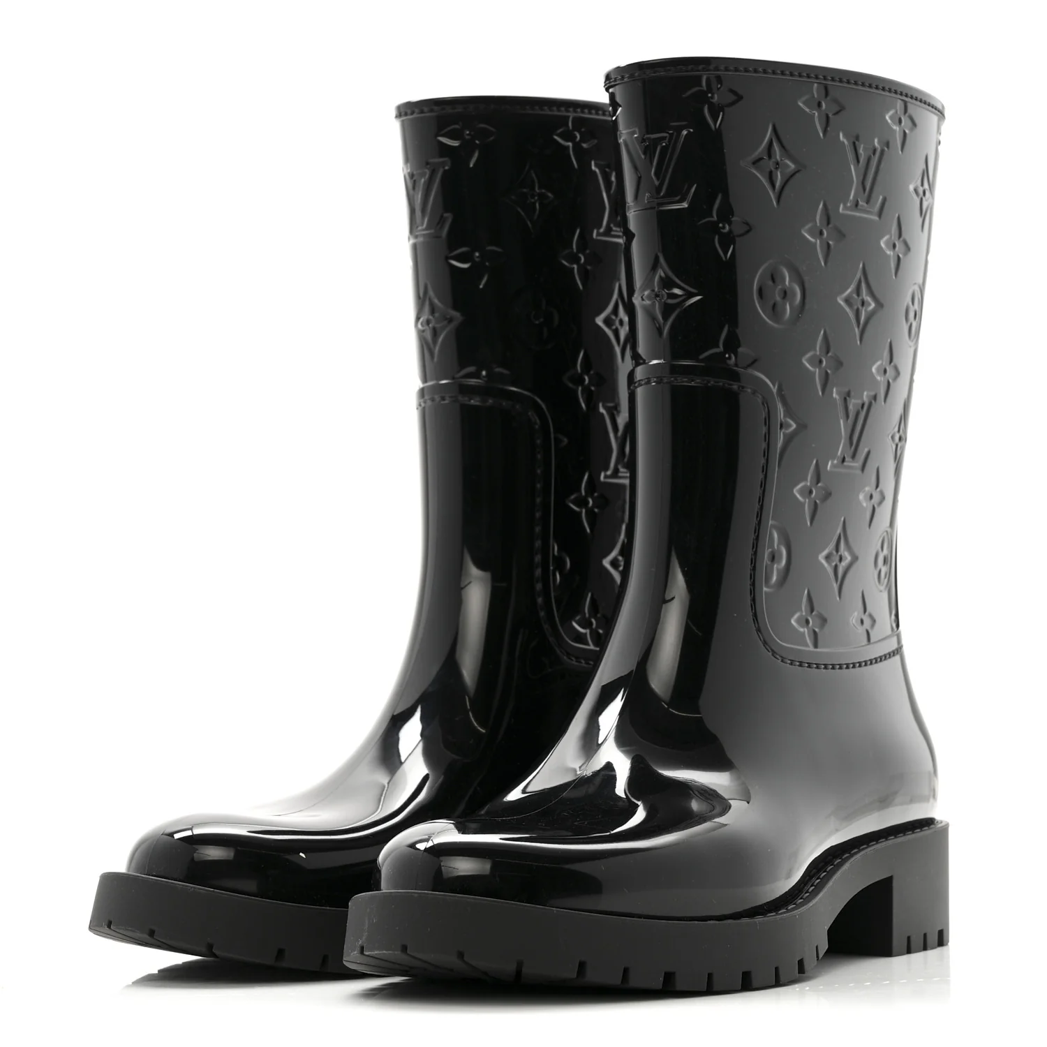 Rubber Embossed Monogram Splash Rain Short Boots 37 Black - Image 4