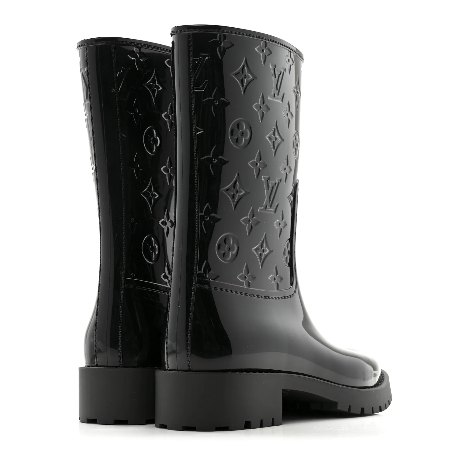 Rubber Embossed Monogram Splash Rain Short Boots 37 Black - Image 5