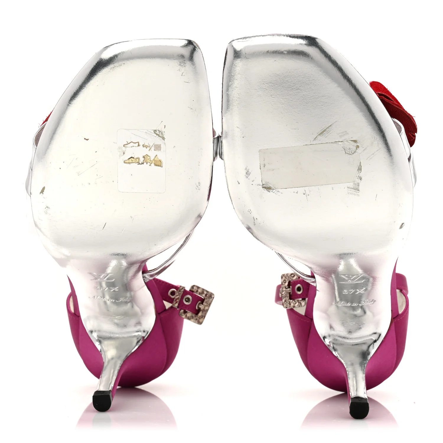 Satin Flower Amber Ankle Sandals 37.5 Fuchsia Red Silver - Image 6