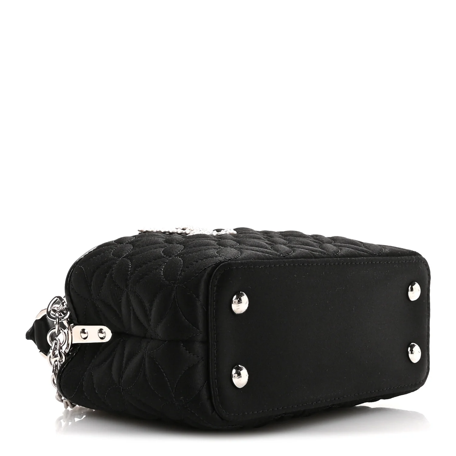 Satin Quilted Flower Crystal Mini Capucines Black - Image 4
