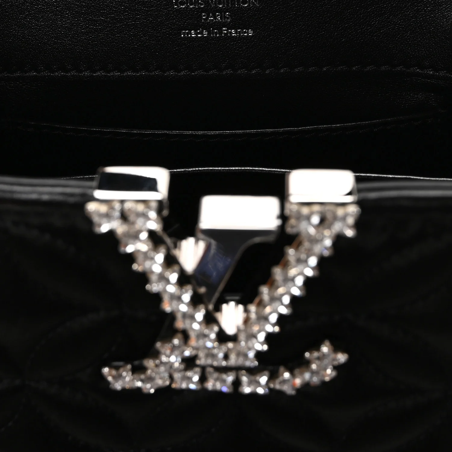 Satin Quilted Flower Crystal Mini Capucines Black - Image 6