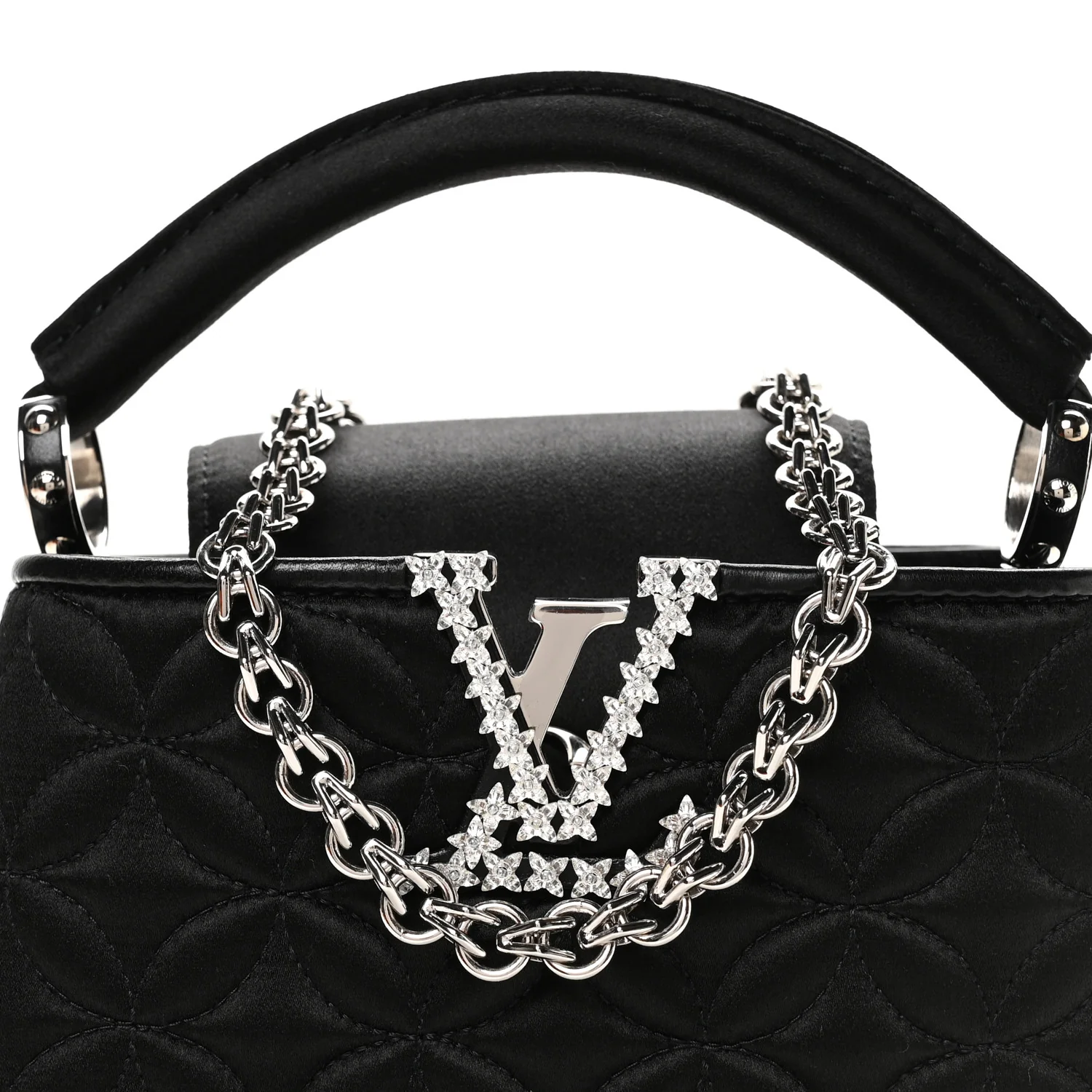 Satin Quilted Flower Crystal Mini Capucines Black - Image 7