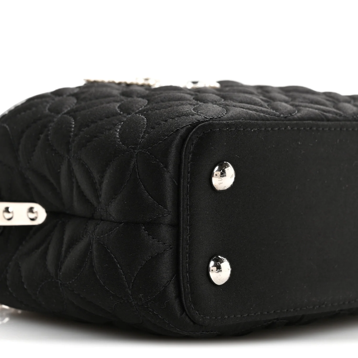 Satin Quilted Flower Crystal Mini Capucines Black - Image 8