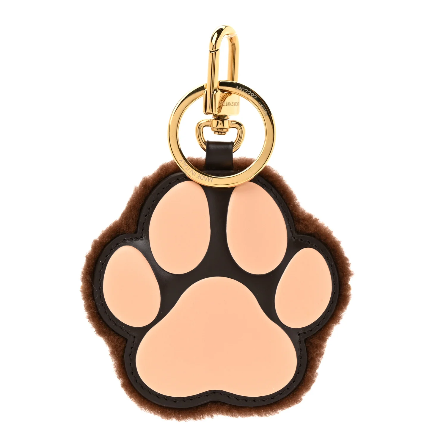 Shearling LV Paw Key Holder Bag Charm Brown