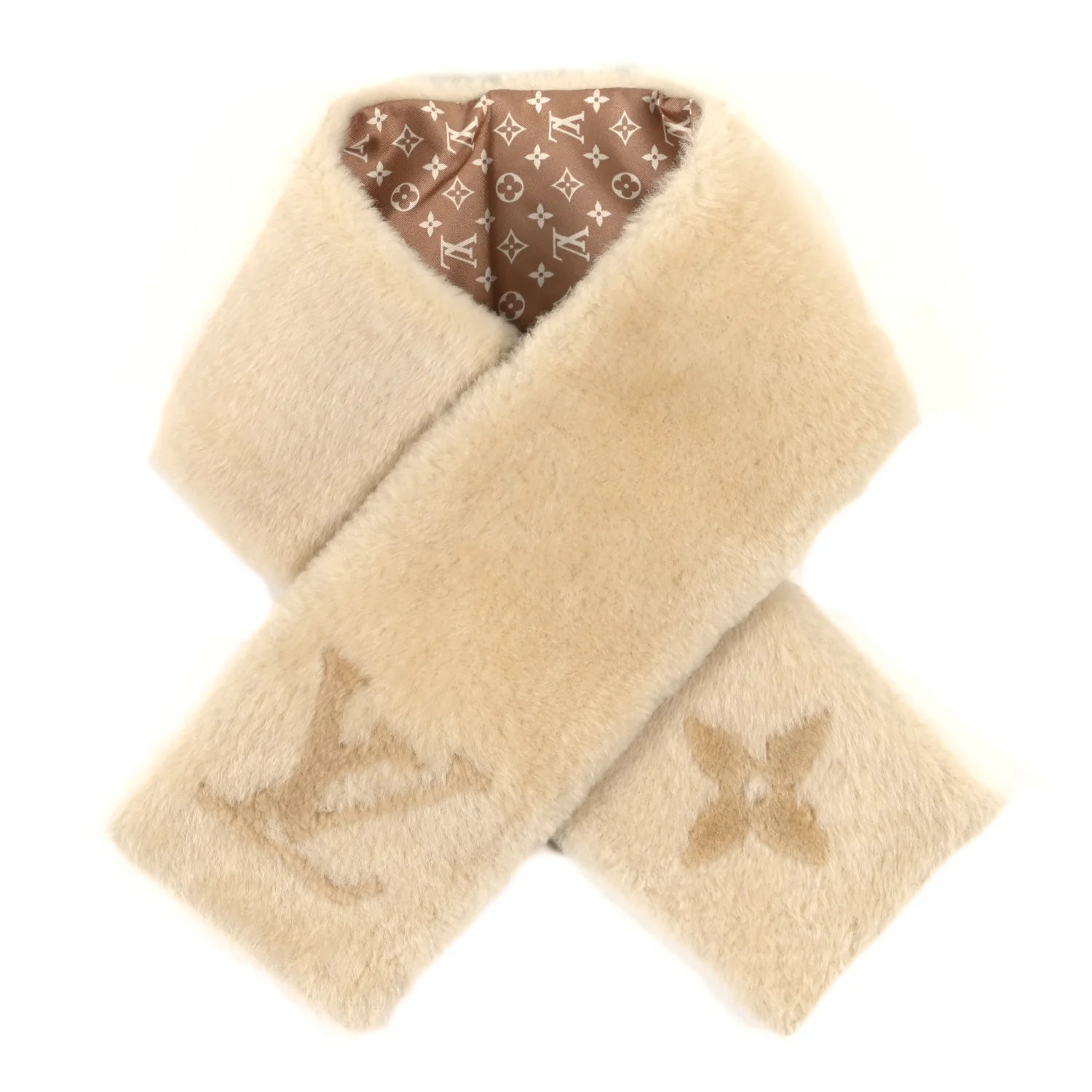 Shearling Monogram Scarf Beige