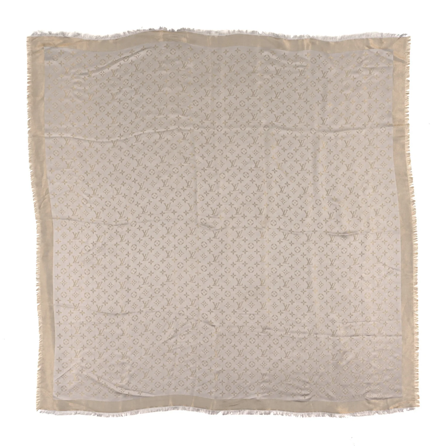 Silk Lurex Wool Monogram Shine Shawl Greige