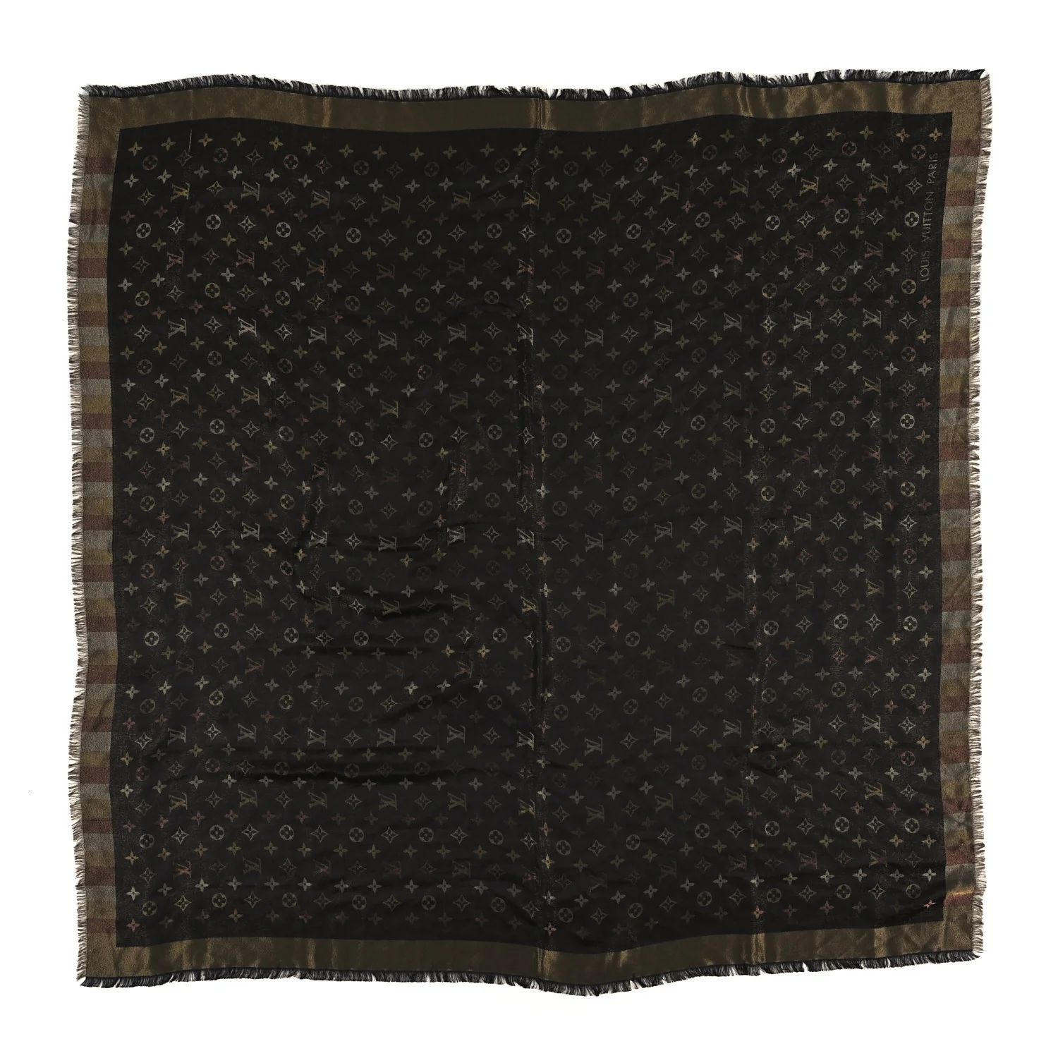 Silk Lurex Wool So Shine Monogram Shawl Black