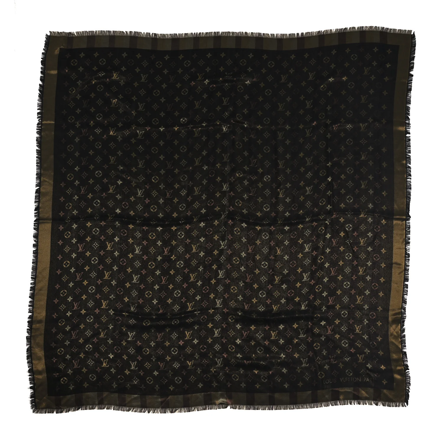 Silk Lurex Wool So Shine Monogram Shawl Black
