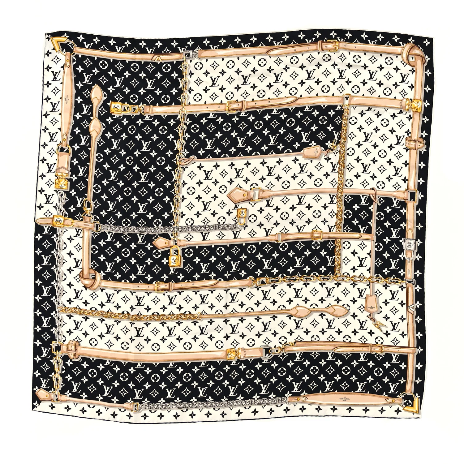 Silk Monogram Confidential Square 45 Scarf Black White