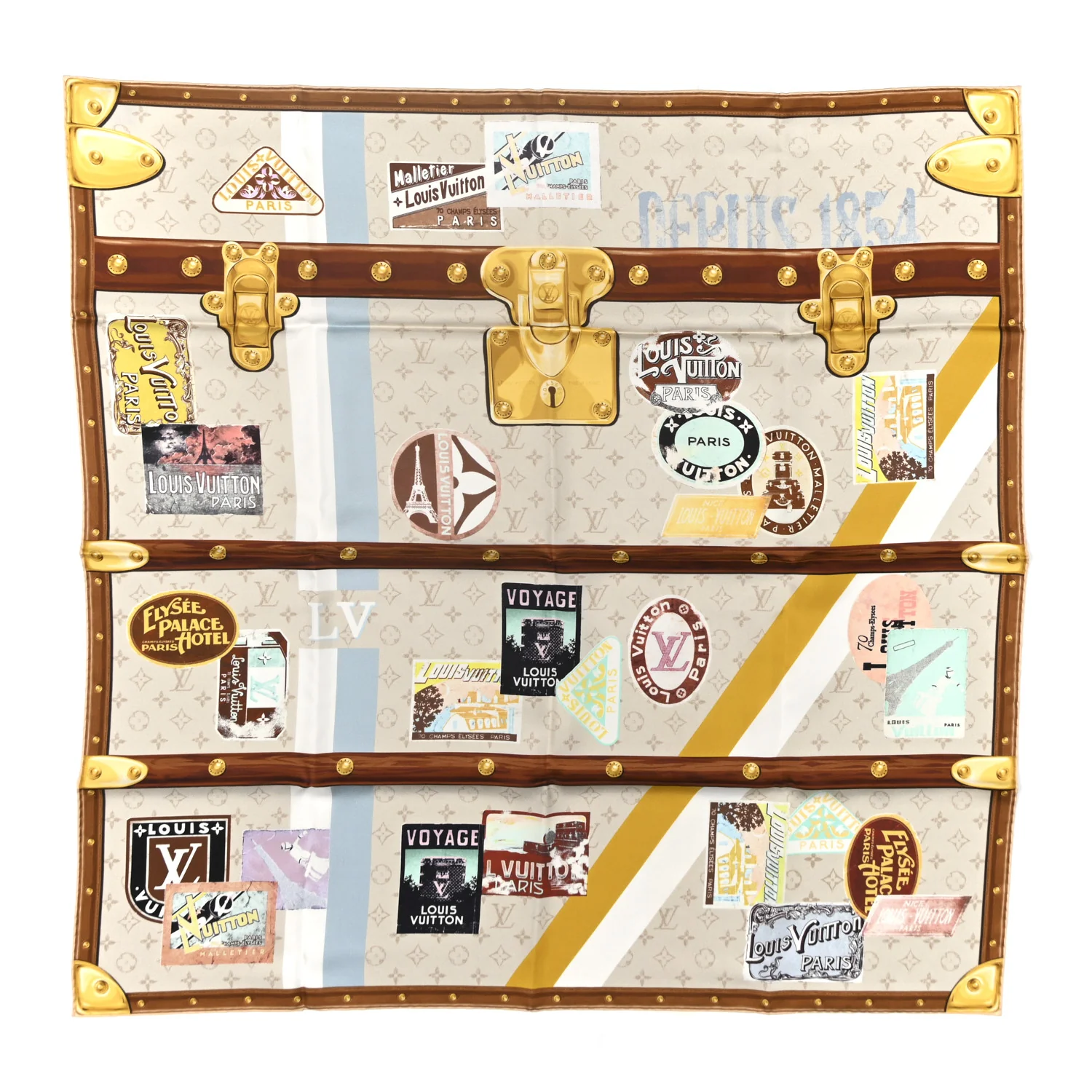 Silk Monogram Elysee Palace Hotel Square Scarf Beige