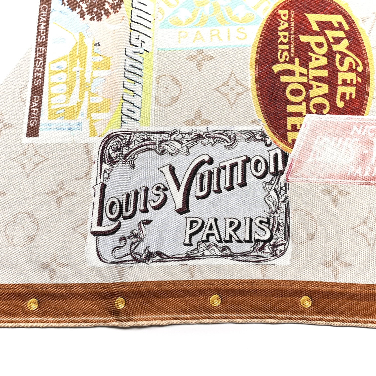 Silk Monogram Elysee Palace Hotel Square Scarf Beige - Image 2