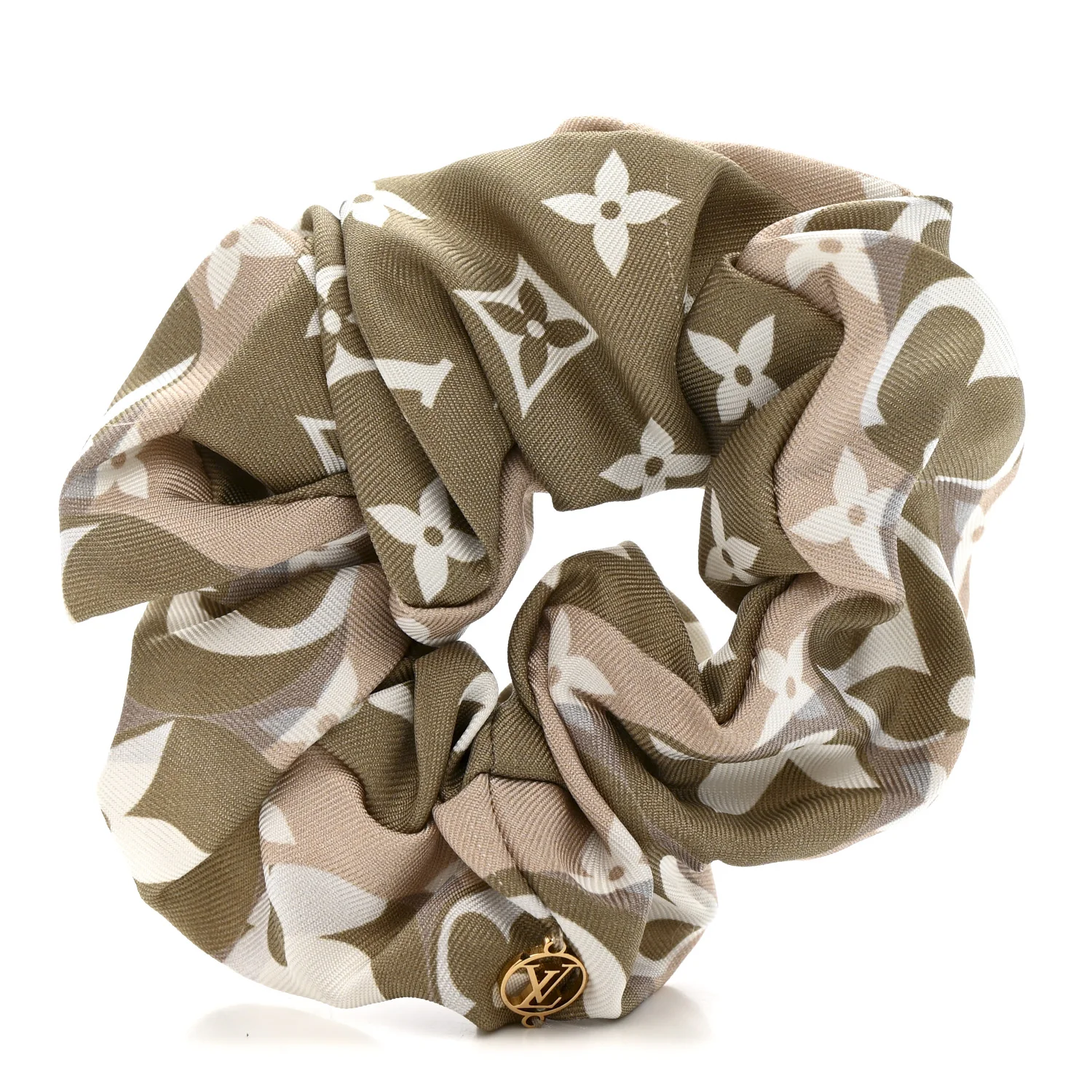 Silk Monogram Marbles Scrunchy Set Pink Khaki Beige