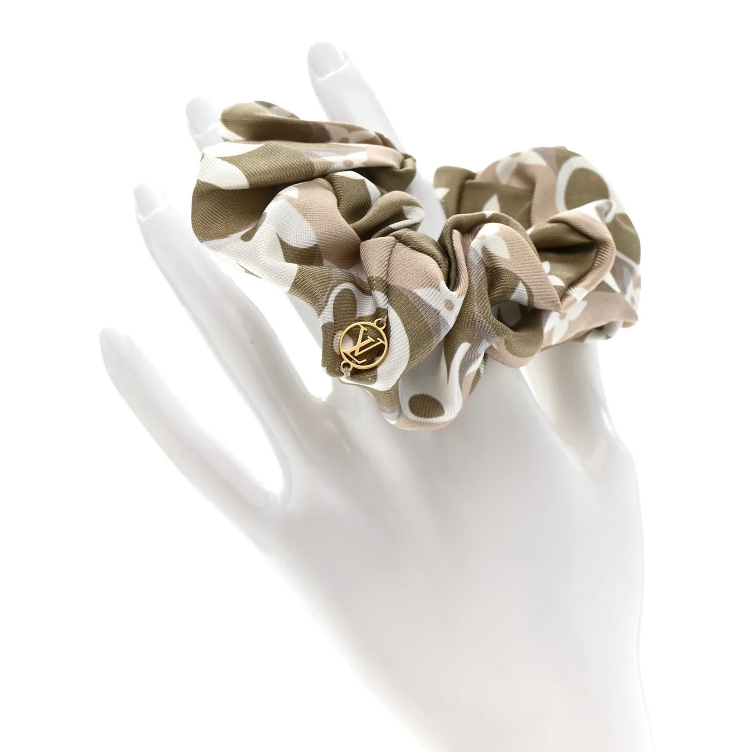 Silk Monogram Marbles Scrunchy Set Pink Khaki Beige - Image 2