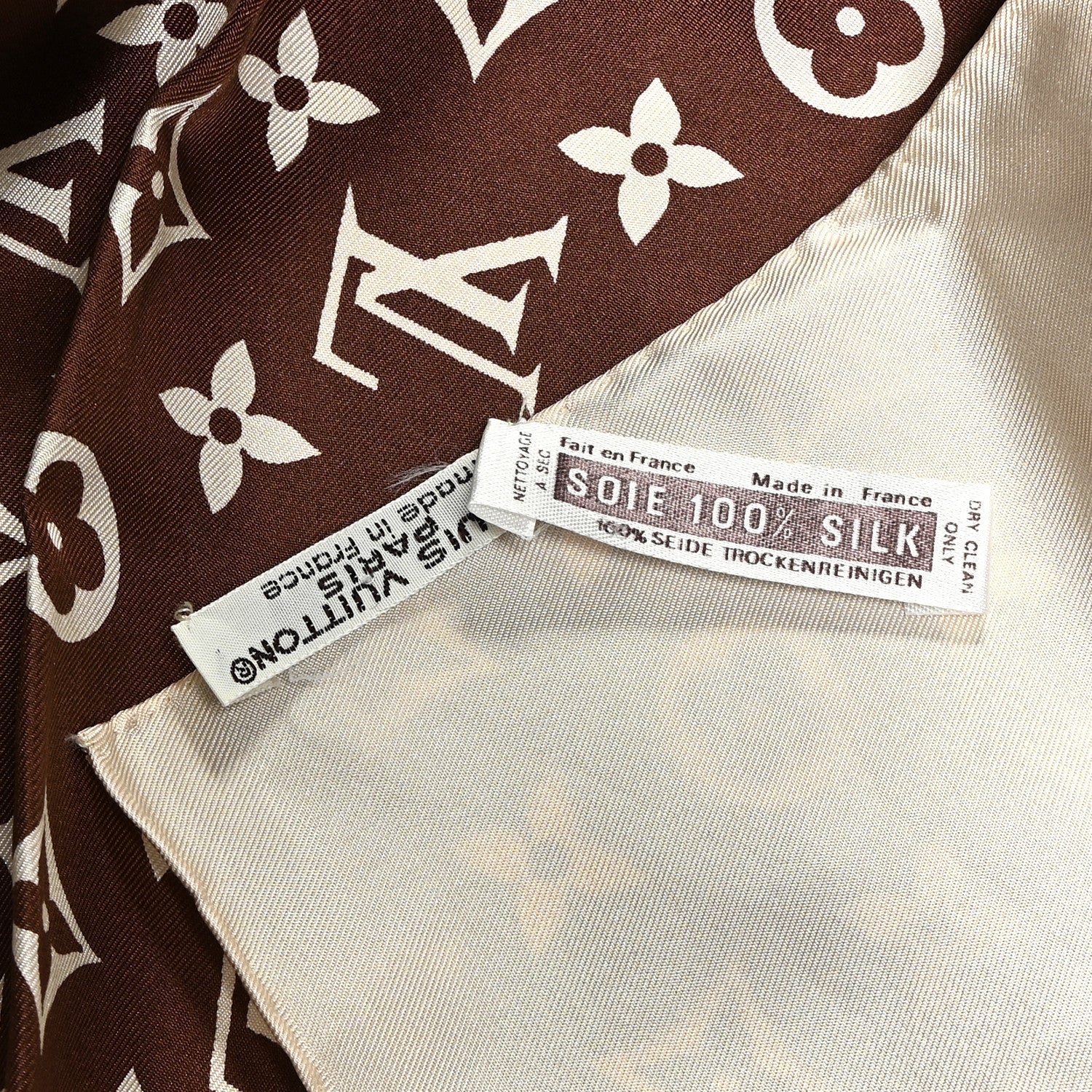 Silk Monogram Square Scarf Beige Brown - Image 5