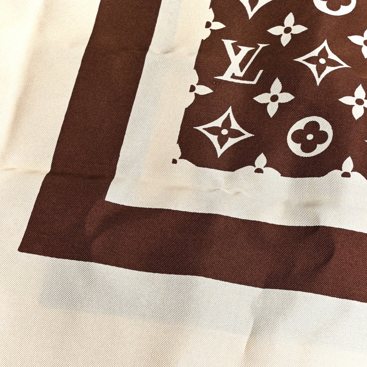 Silk Monogram Square Scarf Beige Brown - Image 9