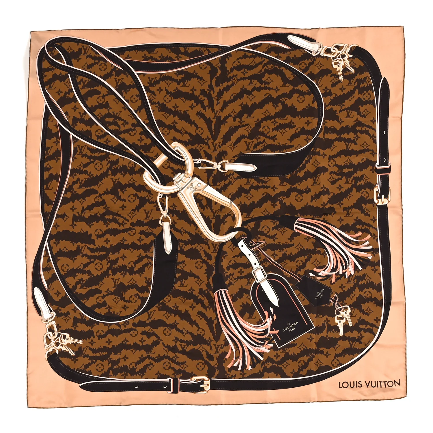 Silk Monogram Tigergram Square Scarf 90 Brown