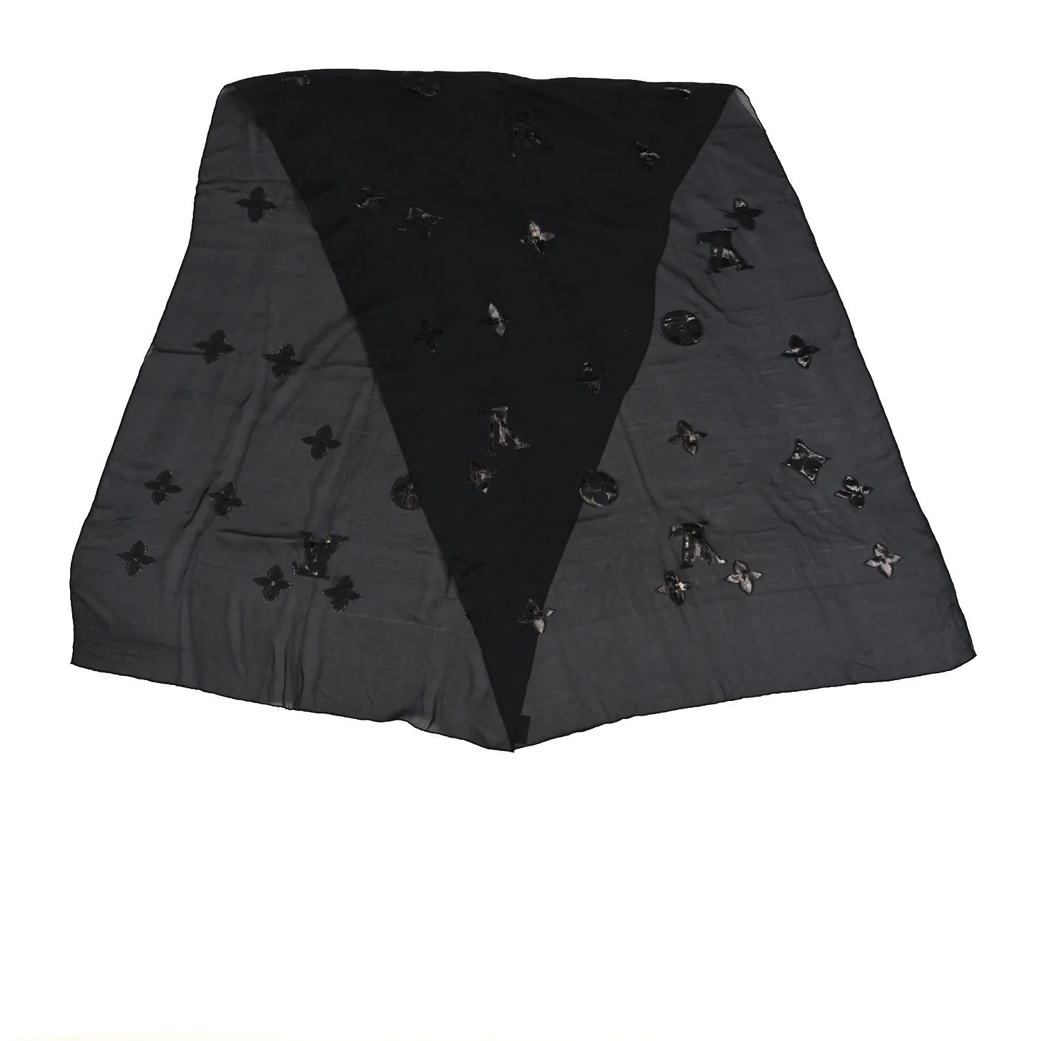 Silk Polyamide Sheer Monogram Scarf Black - Image 2