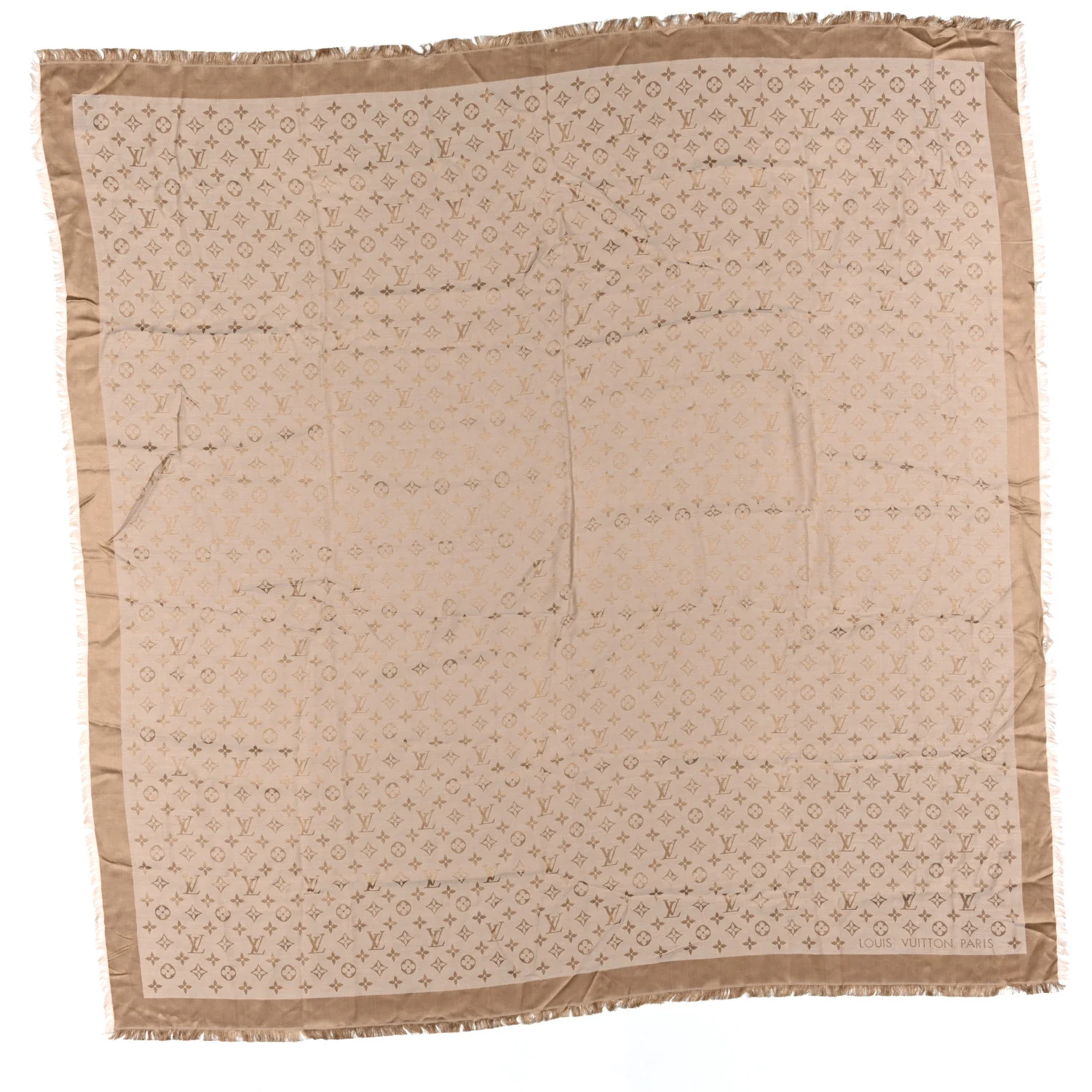 Silk Wool Monogram Denim Shawl  Beige Rose