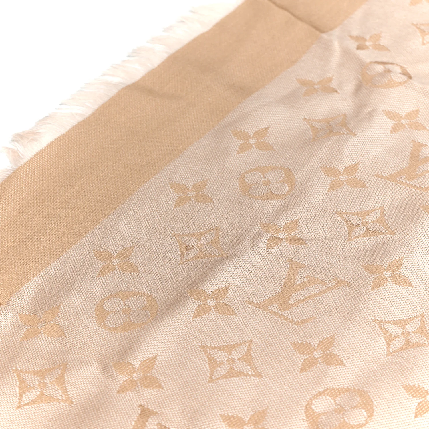 Silk Wool Monogram Denim Shawl  Beige Rose - Image 10