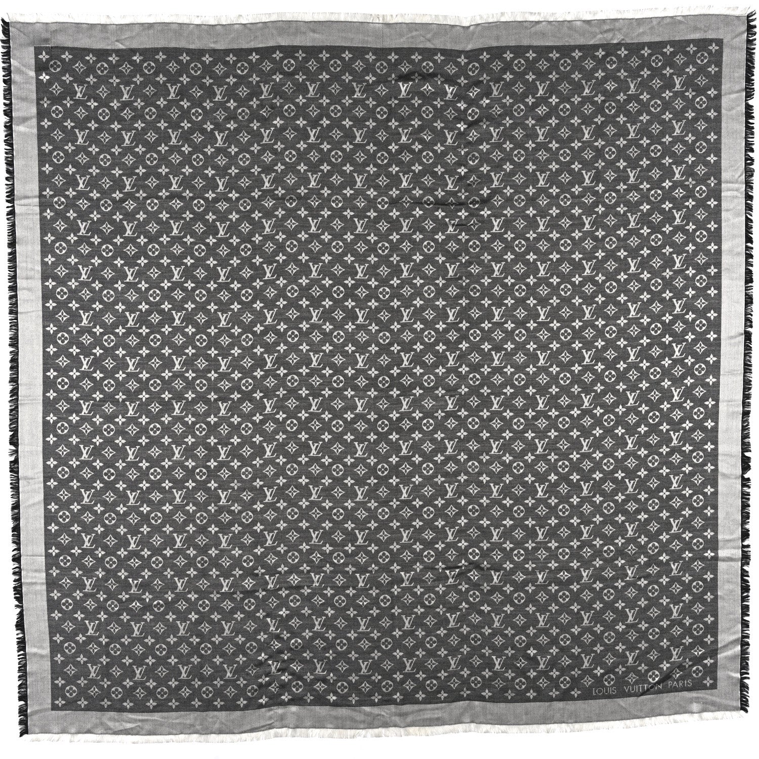 Silk Wool Monogram Denim Shawl Black