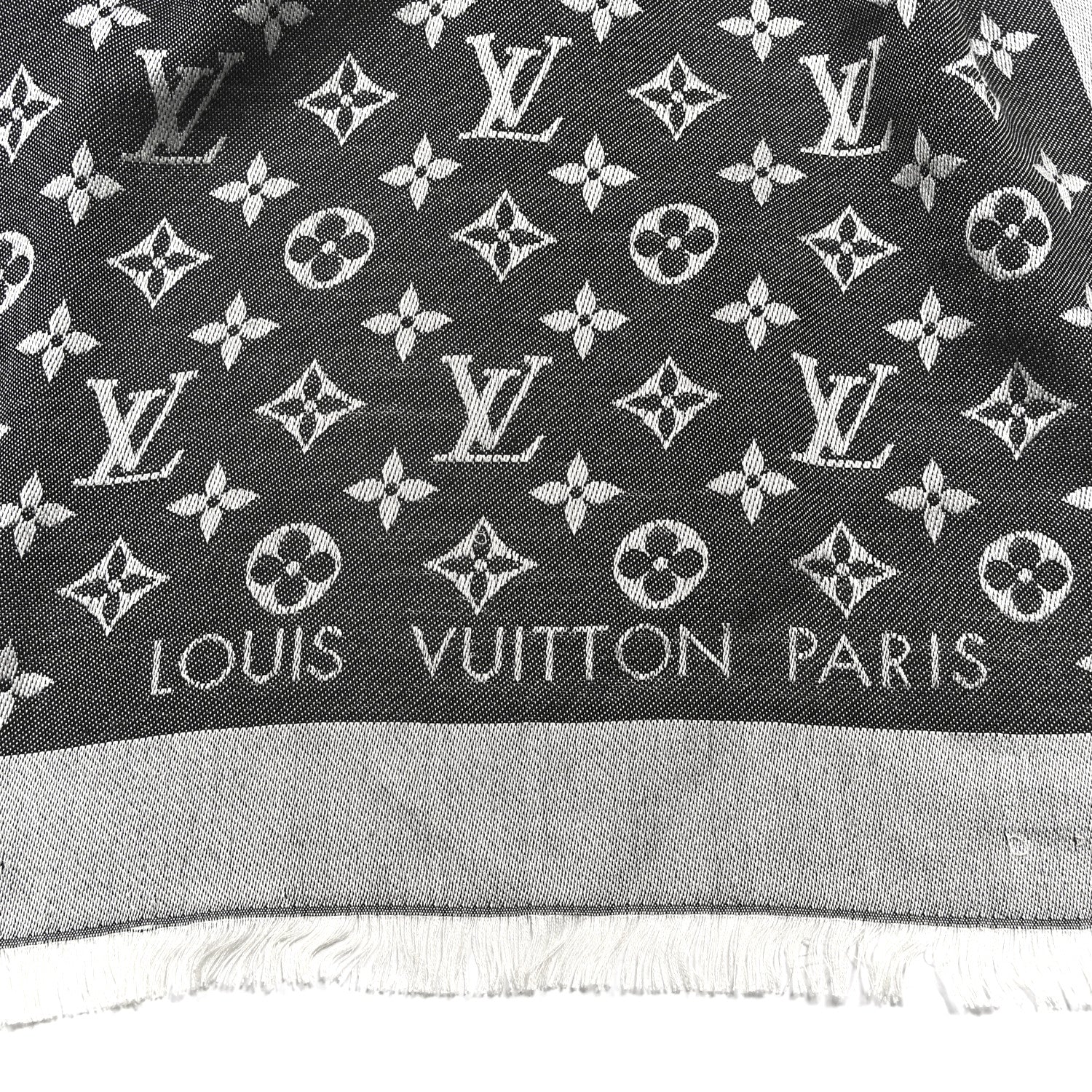 Silk Wool Monogram Denim Shawl Black - Image 2