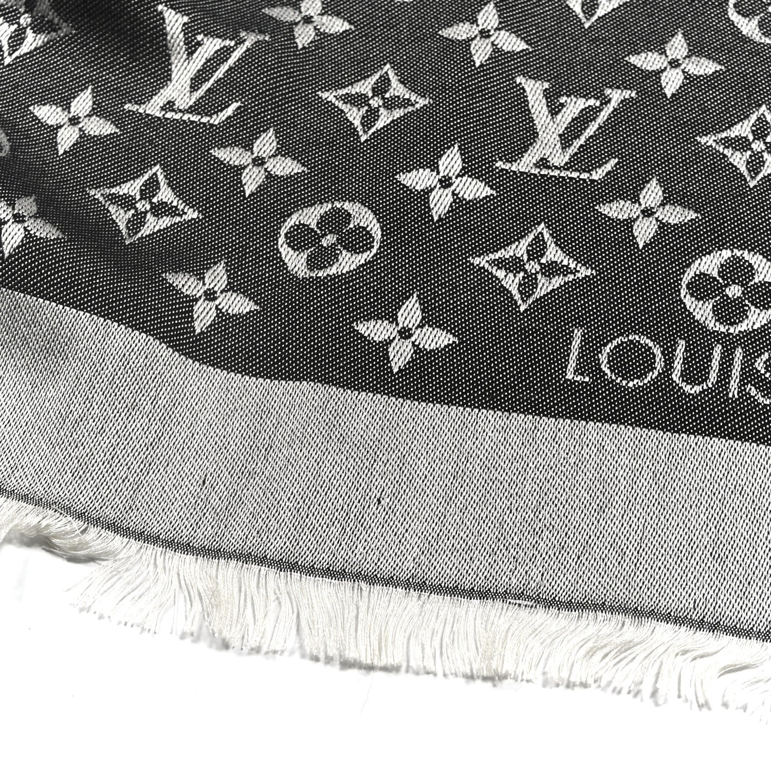 Silk Wool Monogram Denim Shawl Black - Image 4