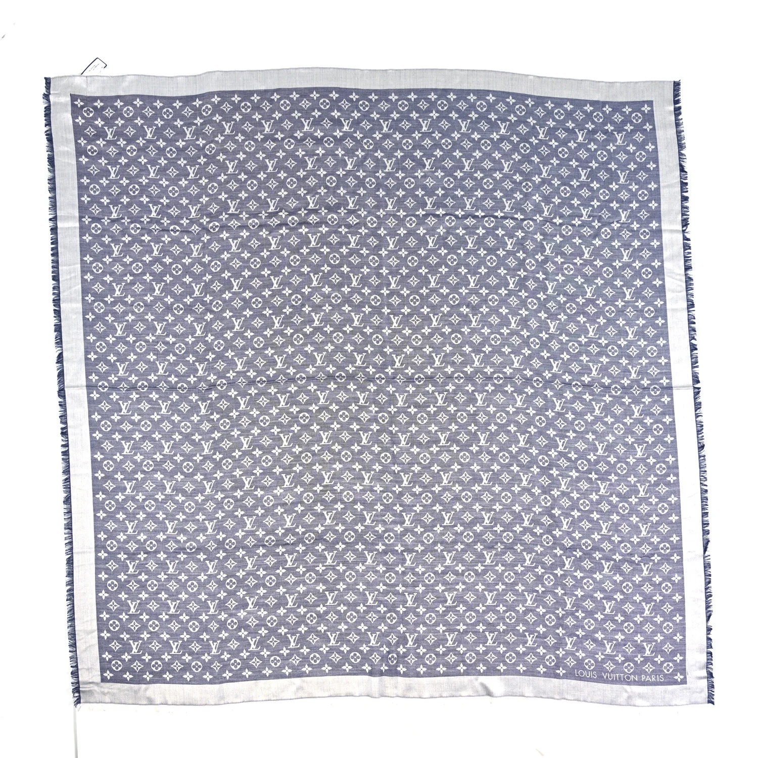 Silk Wool Monogram Denim Shawl Blue