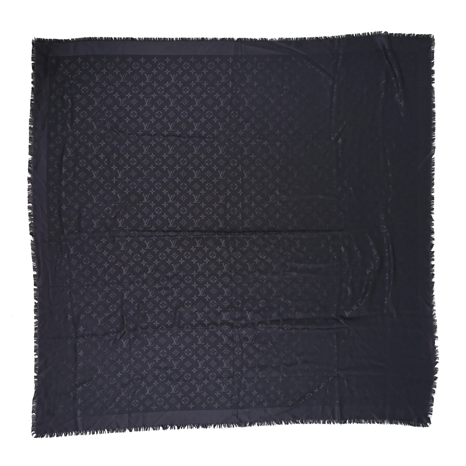 Silk Wool Monogram Shawl Charcoal Grey
