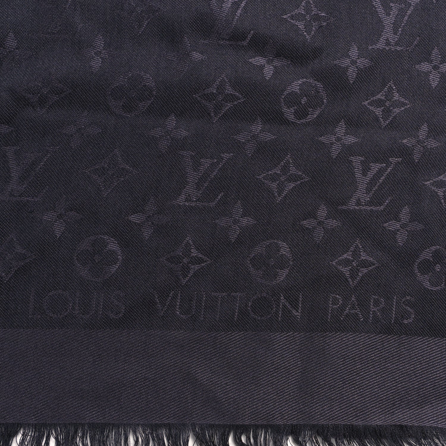Silk Wool Monogram Shawl Charcoal Grey - Image 2