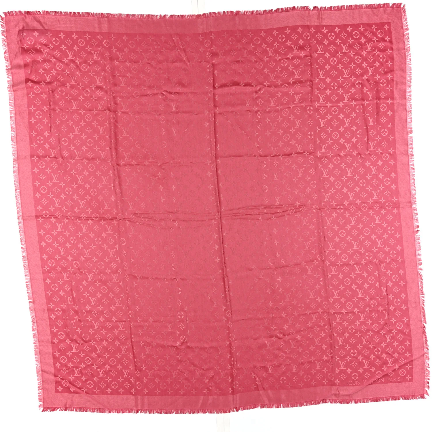Silk Wool Monogram Shawl Fuschia