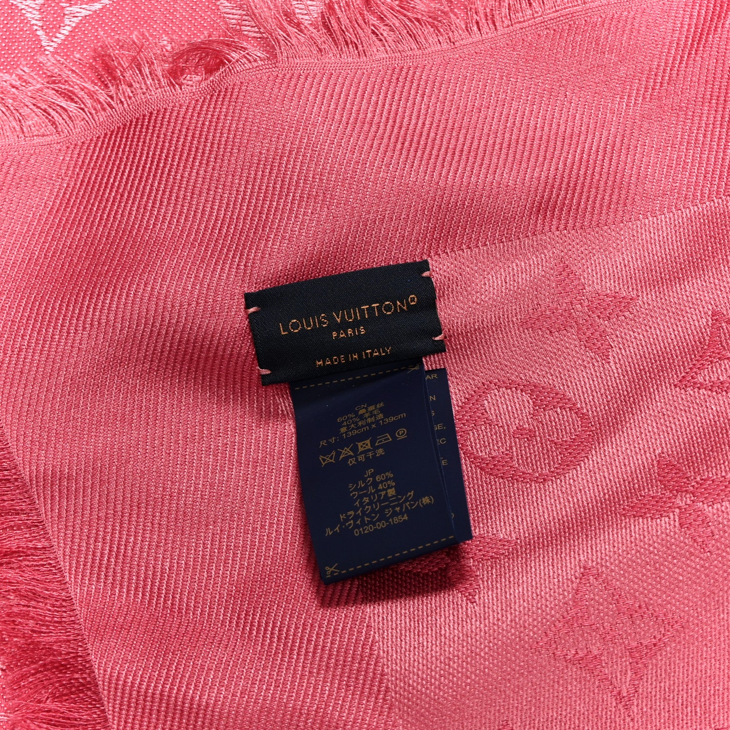 Silk Wool Monogram Shawl Fuschia - Image 3