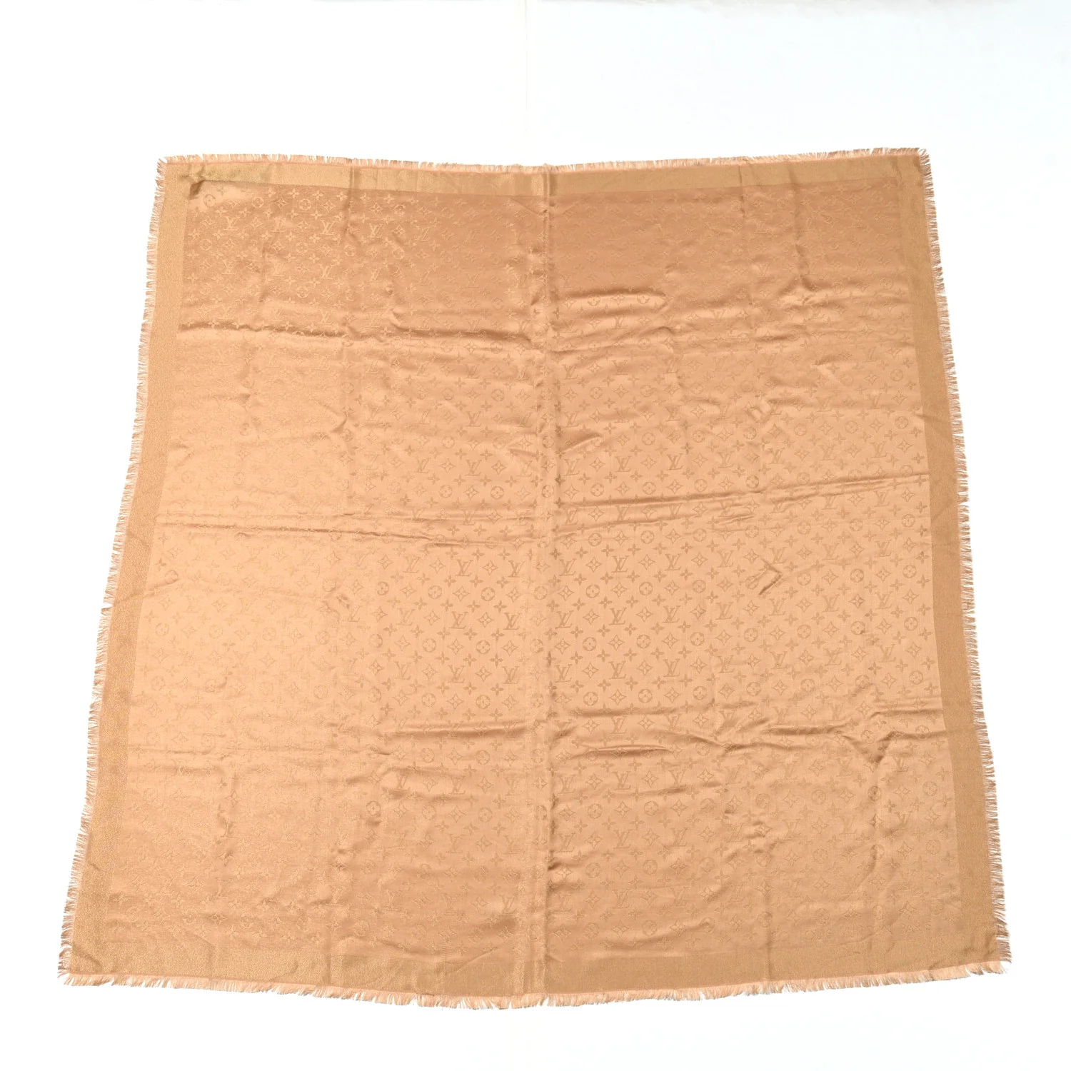 Silk Wool Monogram Shine Shawl Caramel - Image 2