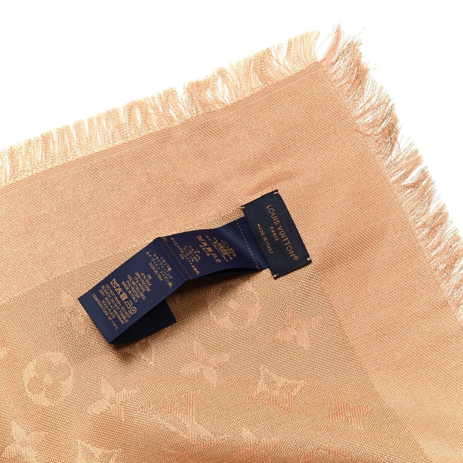 Silk Wool Monogram Shine Shawl Caramel - Image 6